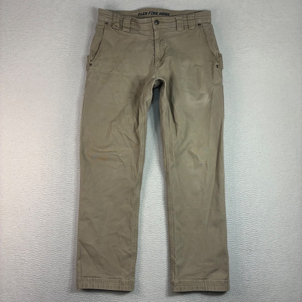 Duluth Trading Co Flex Fire Hose Pants Mens 32x30 Tan Khaki Relaxed Work Casual